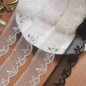 Cotton Embroidery Rosette Mesh Trim Tiny Bow Lace Trim for Cute Dress 3 Yards - Picture 1 of 13