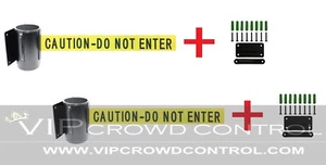 2 PCS WALL MOUNT STANCHIONS, 96" CAUTION BELT, VIP CROWD CONTROL - Picture 1 of 3