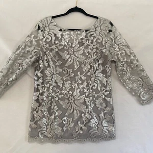 Marina Sequin Women Dress Cocktail Party Made in USA Silver Gray L - Picture 1 of 11