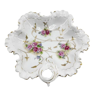 VTG Arnart Creation 7410 Japan Leaf Dish Hand Painted Pink Roses Pattern Signed - Picture 1 of 10