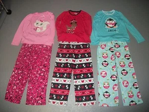 JUMPING BEANS 2 PC PAJAMA TOP & PANTS PJ SET CAT PENGUIN REINDEER GIRLS SZ 6X 7 - Picture 1 of 7