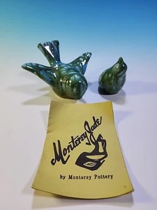 lot of 2 Jade Pottery Birds Blue Green Beautiful Glaze 4” Carmel By The Sea - Picture 1 of 11