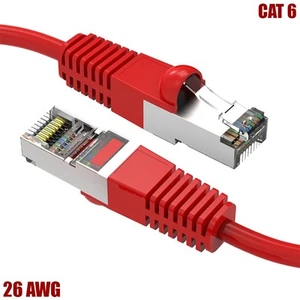0.5FT - 25FT CAT6 RJ45 Network LAN Ethernet SSTP Shielded Cable 26AWG Copper Red - Picture 1 of 17