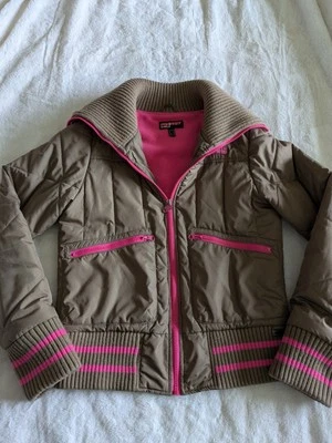 Protest Board Ski Bomber Jacket Ladies Size 12 Beige Pink Ribbed Collar  - Image 1 of 4