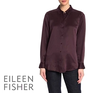 EILEEN FISHER Womens Size M Silk Shirt Button Front Eggplant Purple Long Sleeve - Picture 1 of 8