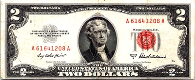 1953-A  $2 Red Seal Legal Tender F-VF-Fr. 1510 - Image 1 of 3