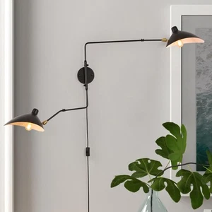 Modern 2-Light Swing Arm Plug In Wall Lamp, Adjustable Industrial Wall Sconce... - Picture 1 of 7