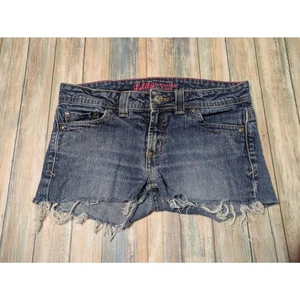 Anker blau Y2K abgeschnittene Jeansshorts Größe 7 Used-Look Grunge Lilie ausgefranst  - Bild 1 von 7
