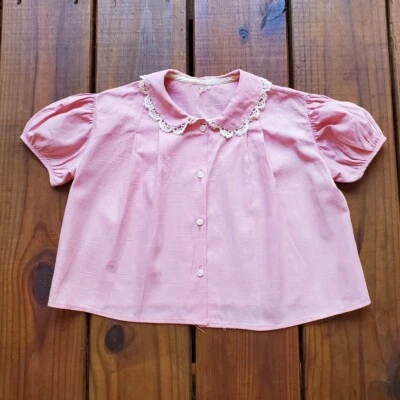 True vintage 1930's 30's little girls baby pink short puff sleeve blouse top - Image 1 of 4