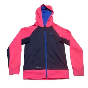 NIKE THERMA FIT Full Zip Hoodie Youth Medium Navy Blue Pink Size - Picture 1 of 17