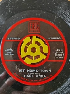 Paul Anka "My Home Town" & "My Heart Sings" 1969 ERIC US 7" JUKEBOX 45rpm - Picture 1 of 2