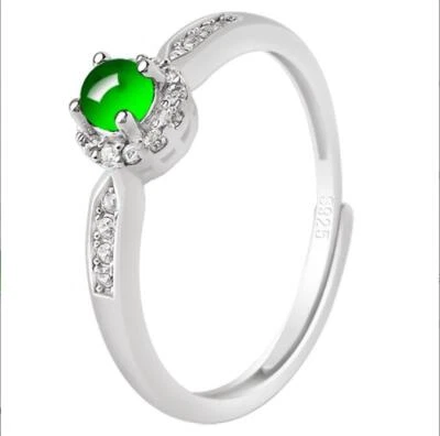 Anillo de moda de plata esterlina 925 jadeíta de jadeíta grado natural verde certificado AAA Foto 1 de 4