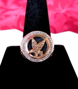 10K YELLOW GOLD NUGGET MEN'S BLACK ONYX EAGLE W/DIAMOND ACCENTS RING SIZE 12 - Picture 1 of 7