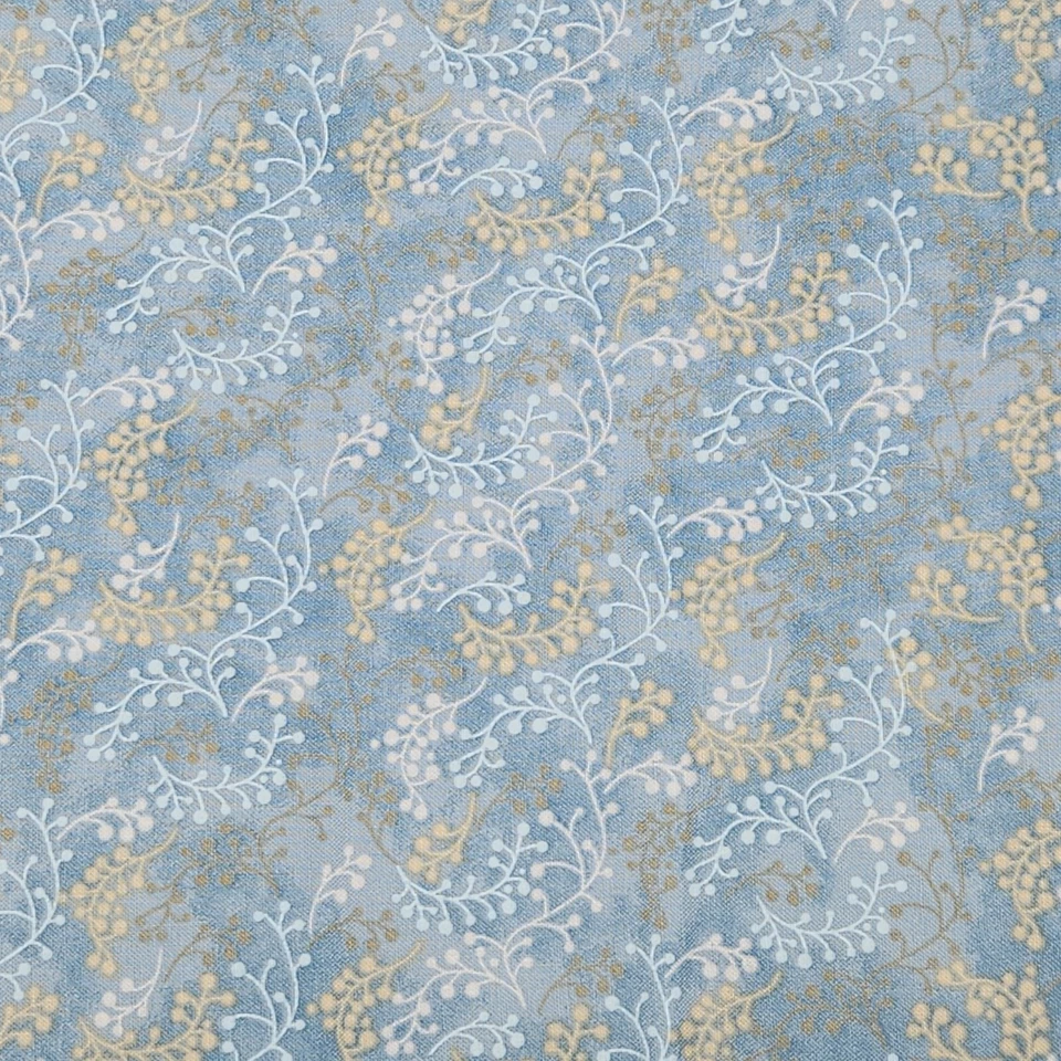 Cotton Fabric Calico Print Light Blue Tan White Floral Joann 1 5/8 yards 44" - Image 1 of 4