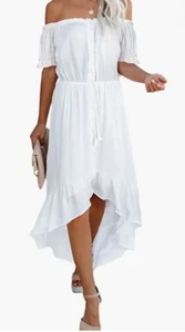 DOKOTOO Women's Off The Shoulder Short Sleeve Hi-Lo Maxi Dress Size S - White - Picture 1 of 4
