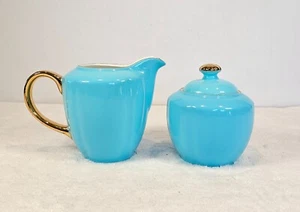 Servizio da tè Grace's porcellana crema e zucchero turchese blu bordo oro casetta shabby - Foto 1 di 12