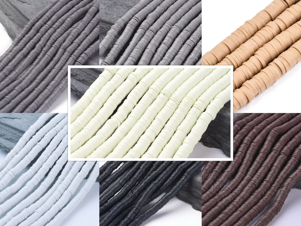 Heishi Katsuki Perlen 6mm Perlen Strang grau schwarz braun Scheiben Polymer Clay - Bild 1 von 1