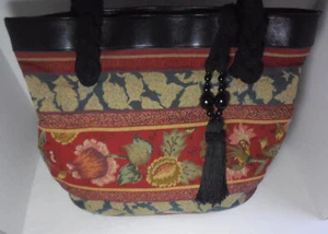 Vintage Designer Rafael Sanchez Large Tapestry Leather Rim Handbag / Purse - Picture 1 of 12