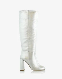 Cynthia Rowley Women's Chloe Leather Tall Silver Boot Boots Sz 6 NWOB 498 - Picture 1 of 24