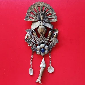 Antique Peruvian Tupu / Tupo Shawl Pin Silver Bronze Figural Peacock Bird Brooch - Picture 1 of 5