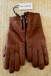 NWT La Canadienne Caine Shearling Lined Brown Leather Gloves Sz 7 Retail $250 - Picture 1 of 13