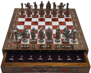 15’’ Handmade Chess Set with British Army Metal Chess Pieces, Luxury Storage Che - Picture 1 of 4