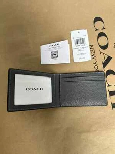 Coach Men Compact Billfold Wallet Industrial Gray Pebble Leather CM167 NWT $150 - Picture 1 of 5