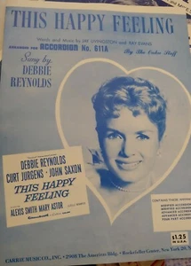 This Happy Feeling Partiture Pianoforte Voce Chitarra 1958 Debbie Reynolds Evans - Foto 1 di 1
