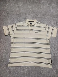 Rockport Polo Shirt Men Large Ivory Stripes Short Sleeve Cotton Collared M - Picture 1 of 9