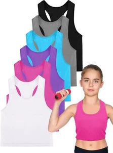 6 Pieces Girls Dance Tank Top Racerback Crop 7-8 Years, Dark Color - Picture 1 of 6
