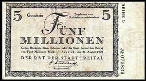 🇩🇪 Germany 5,000,000 / 5000000 Mark 1923 *** FÜNF MILLIONEN MARK REIHE D Bank - Picture 1 of 2