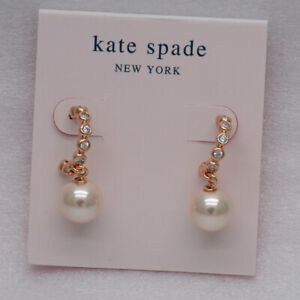 Kate Spade  jewelry pearl drop dangle hoop post earrings CZ cut crystal handmade