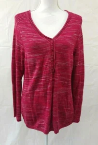 Eddie Bauer Womens Sweater XL Pink V Neck Button Front Cotton Blend Long Sleeve - Picture 1 of 5