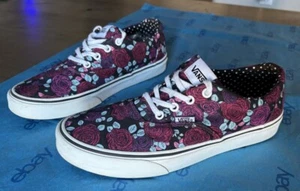 Vans Womens 9.5 9 1/2 Canvas Sneakers Skate Shoes Black Floral Skater EUC Roses - Picture 1 of 10