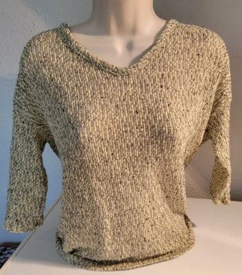 francescas top see through loose knit yellow. Stretchy. 3/4 sleeve medium, USA. - Image 1 of 4