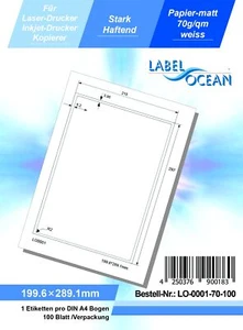 100 Feuille A4 Etiquettes Adhésives 199.6x289.1mm Autocollantes papier matte 70g - Photo 1/1
