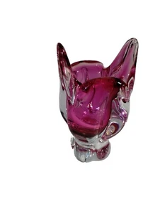 Chribska Cranberry Sommerso Cat's Head Art Glass Vase Joseph Hospodka Czech Boho - Picture 1 of 16
