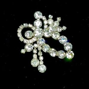 Rhinestone Dangle Brooch Large Clear Vintage 1940's Articulated Dimensional - Picture 1 of 6