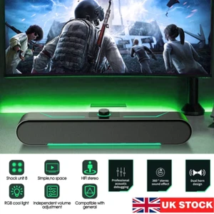 LED Wired Sound Bar Stereo Gaming Speakers USB For TV Computer PC Tablets Laptop - Picture 1 of 12