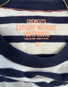 Crewcuts J Crew Girls Sz 12 White Blue Stripped Short Sleeve Top EUC - Picture 1 of 5