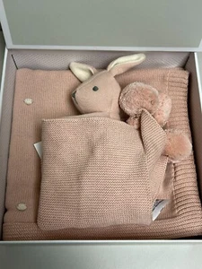 Pottery Barn Kids Cotton Sweater Knit Baby Blanket & Bunny Thumbie Set - Picture 1 of 4