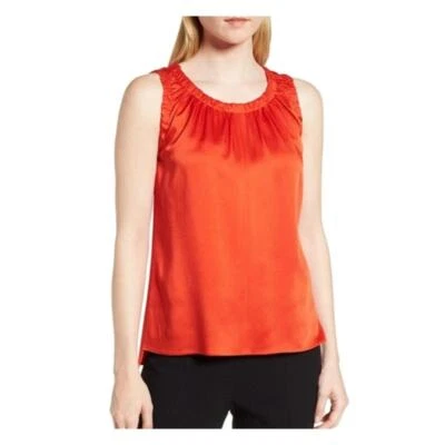 Hugo Boss Ivanica Shirred Sleeveless Top Sunset Orange Size 4 - Image 1 of 4