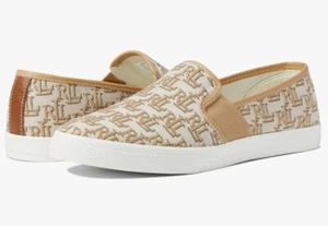 RALPH LAUREN Jinny Slip-On Sneakers Khaki Deep Saddle Tan Women 11 Jinny-SK-SPO - Picture 1 of 7