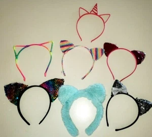 LARGE LOT GIRLS HEADBANDS EARS SPARKLES SEQUINS SCHOOL WEAR COLORS NICE 7 PC LOT - Picture 1 of 1