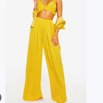 Pantalón Palazzo MONTE Pierna Ancha Lunares en Amarillo Talla XS Foto 1 de 4