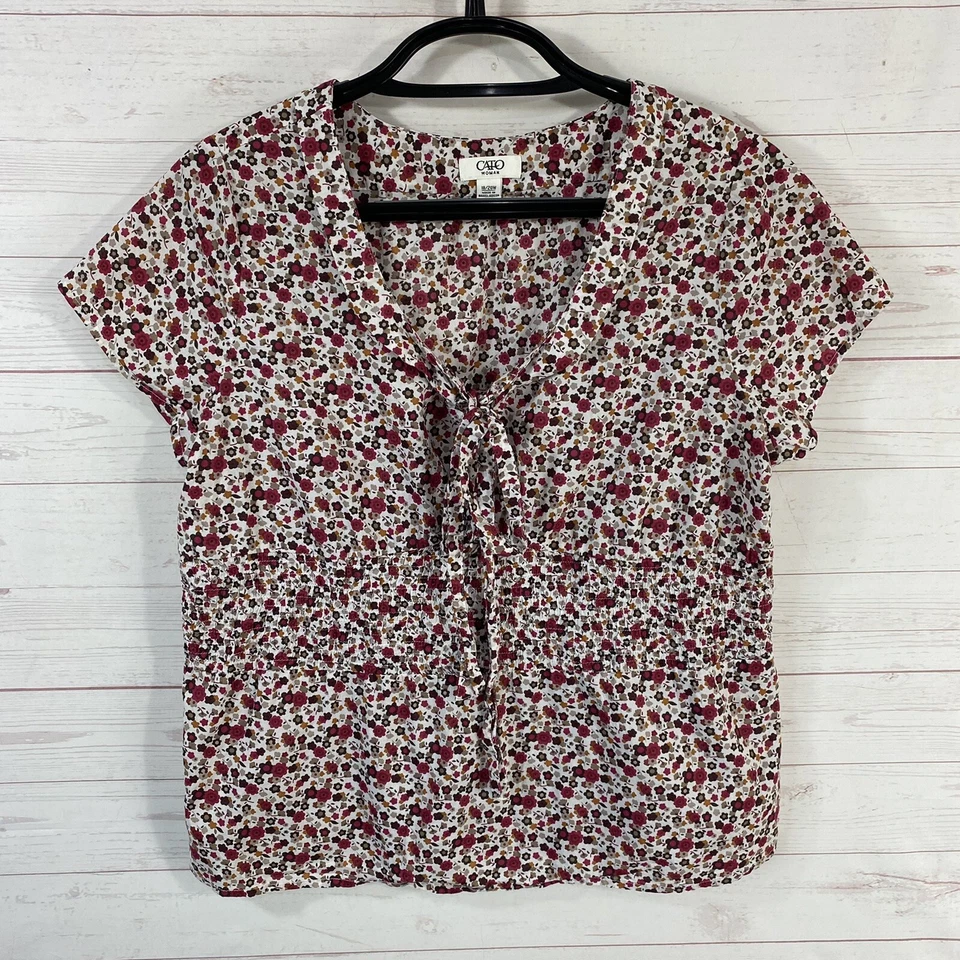 Cato короткая крышка рукав цветочный хлопок Топ 18/20 Вт многоцветный пуловер галстук шеи - Изображение 1 из 4