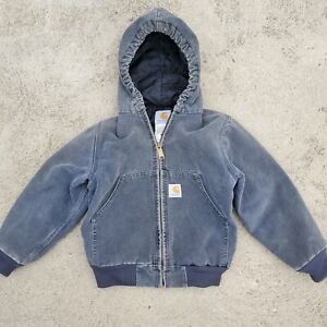 Carhartt Canvas Vintage Kids Hooded Quilt Lined Jacket Gray Size Small Y06PTL