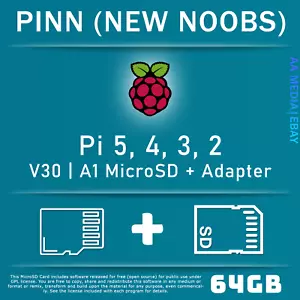 64GB or 128GB PINN (NOOBS) Preloaded Micro SD Card Raspberry Pi 5, 4, 400, 3, 2 - Picture 1 of 3