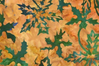 36" x 44" Laundry Basket by Moda Fabric Floral Batik Green Leaf on Mottled Brown - Image 1 of 4