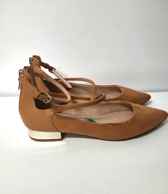 Aldo Tan Pointed shoes size 7.5 Back Zip Ankle Strap Gold Heel for Womens - Image 1 of 4